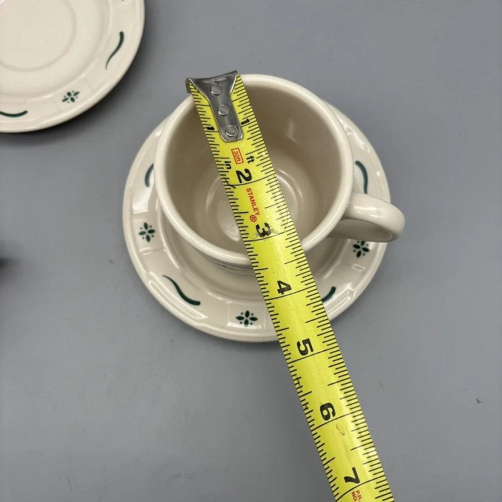 Longaberger Pottery Woven Traditions Classic w/ Green - Coffee Cup & Saucer Set2